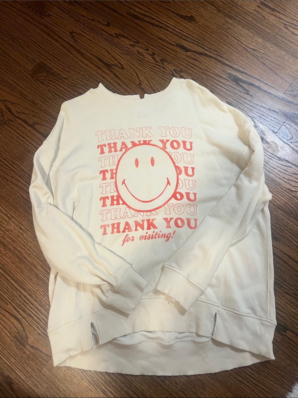 Aerie Cream Smiley Graphic Baggy mSweatshirt - Thank You Design
